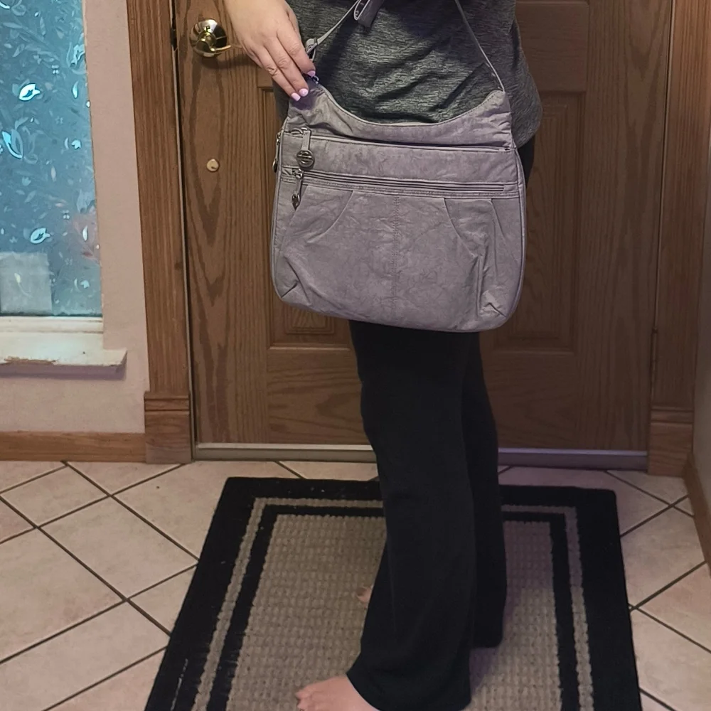 Vintage Travelon RFID Blocking Expandable Crossbody Bag & Wallet with Tags-Gray